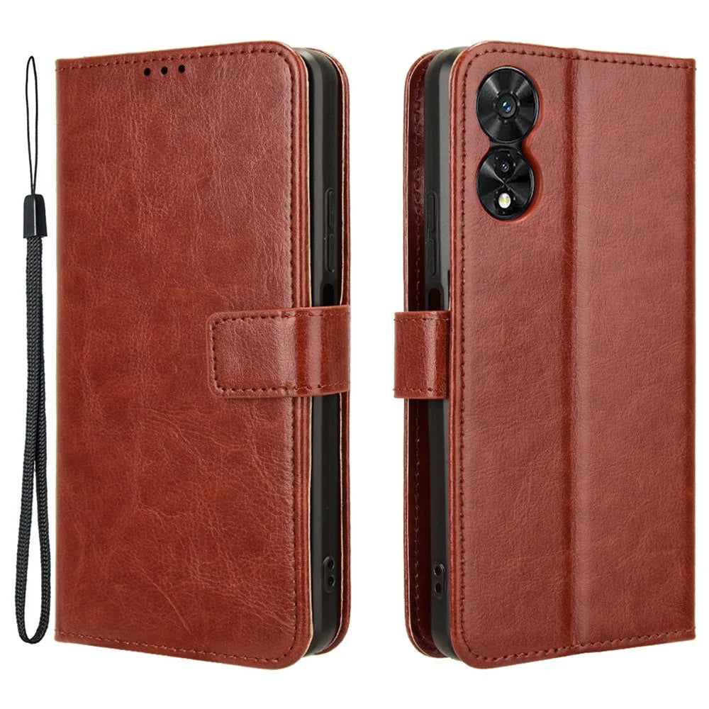 For TCL 505 T509K T5094 Case Viewing Stand PU Leather Crazy Horse Texture Phone Cover - Brown - 1