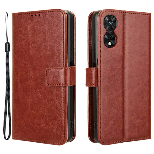 For TCL 505 T509K T5094 Case Viewing Stand PU Leather Crazy Horse Texture Phone Cover - Brown - 1