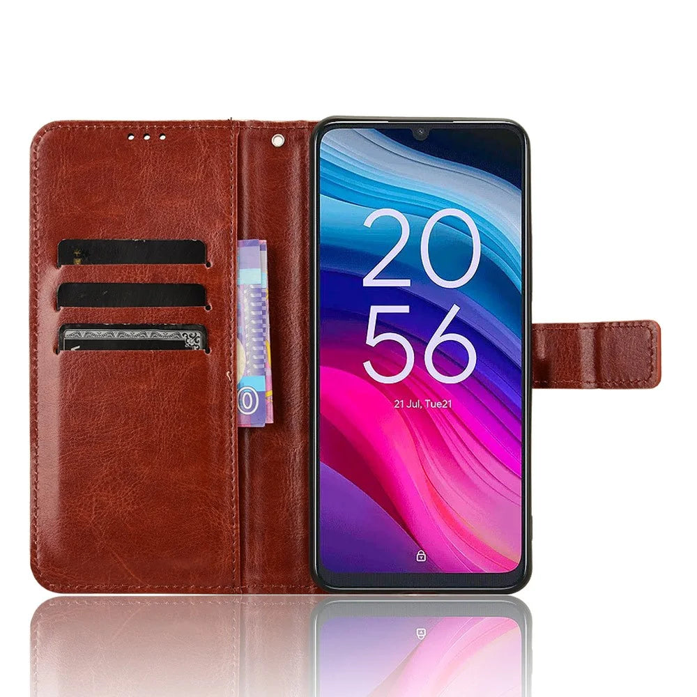 For TCL 505 T509K T5094 Case Viewing Stand PU Leather Crazy Horse Texture Phone Cover - Brown - 2