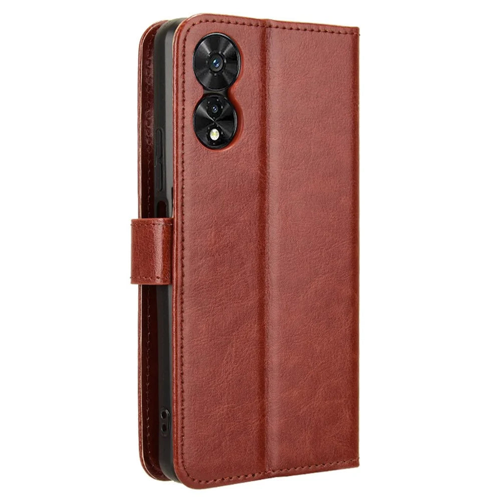 For TCL 505 T509K T5094 Case Viewing Stand PU Leather Crazy Horse Texture Phone Cover - Brown - 6