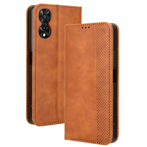 For TCL 505 T509K T5094 Case Retro Leather Magnetic Closure Flip Phone Cover - Brown - 1