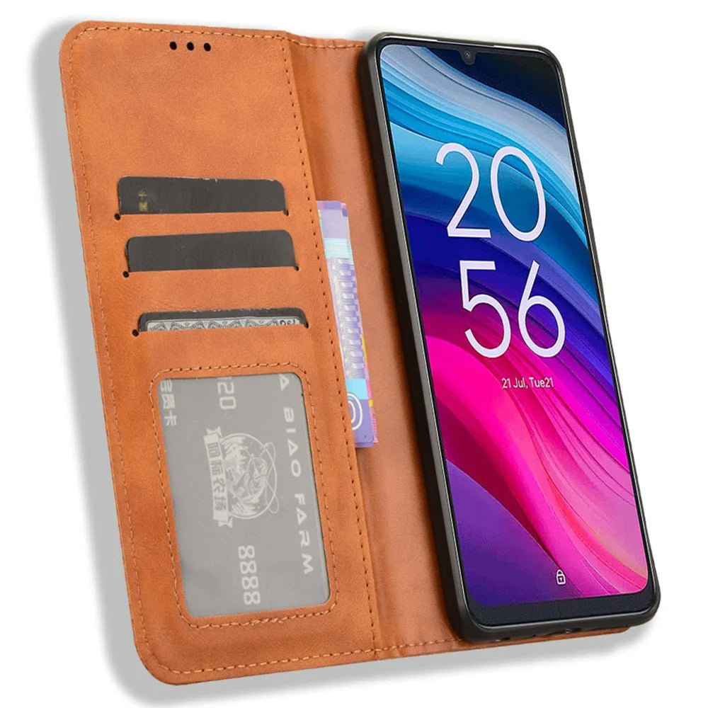 For TCL 505 T509K T5094 Case Retro Leather Magnetic Closure Flip Phone Cover - Brown - 2