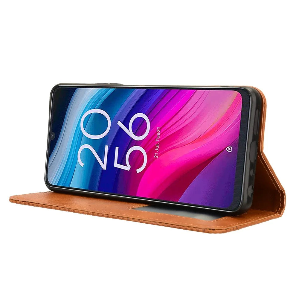 For TCL 505 T509K T5094 Case Retro Leather Magnetic Closure Flip Phone Cover - Brown - 3