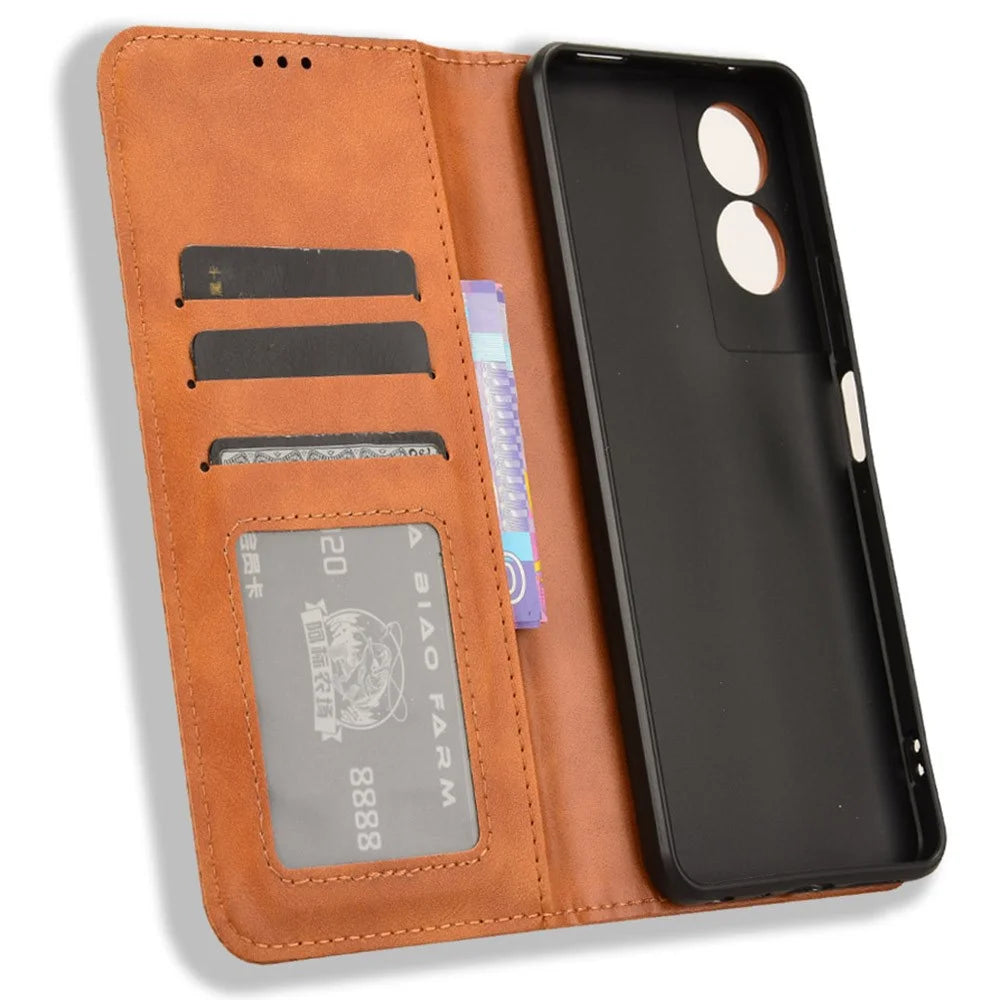 For TCL 505 T509K T5094 Case Retro Leather Magnetic Closure Flip Phone Cover - Brown - 5