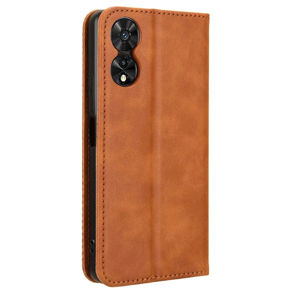 For TCL 505 T509K T5094 Case Retro Leather Magnetic Closure Flip Phone Cover - Brown - 7