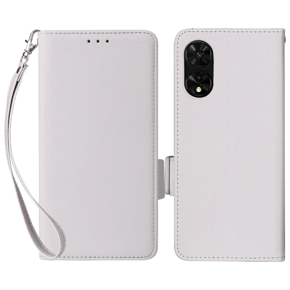 For TCL 505 T509K T5094 Case with Wrist Strap Litchi Texture PU Leather Wallet Phone Cover - White - 1