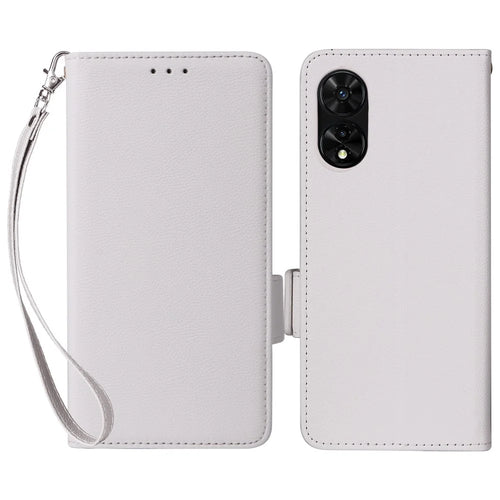 For TCL 505 T509K T5094 Case with Wrist Strap Litchi Texture PU Leather Wallet Phone Cover - White - 1