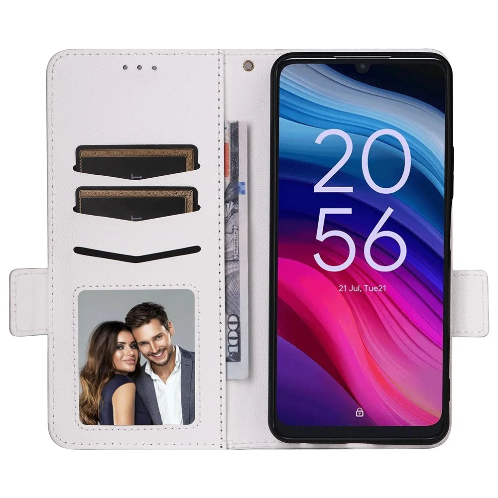 For TCL 505 T509K T5094 Case with Wrist Strap Litchi Texture PU Leather Wallet Phone Cover - White - 2