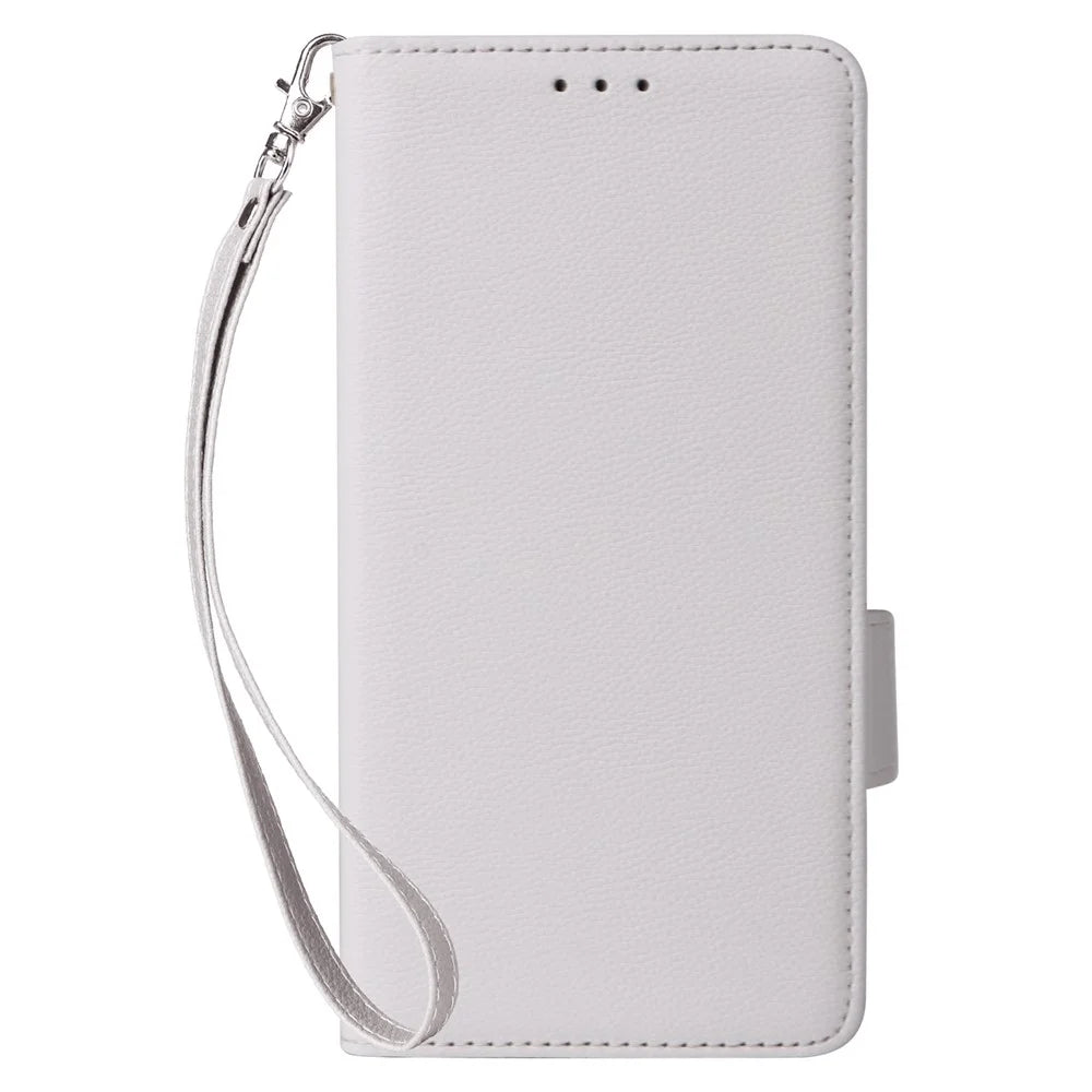 For TCL 505 T509K T5094 Case with Wrist Strap Litchi Texture PU Leather Wallet Phone Cover - White - 7