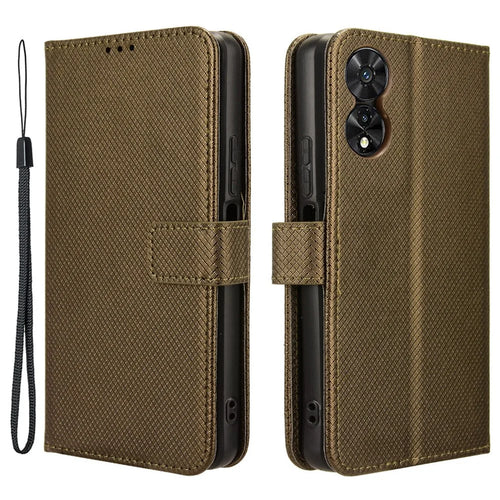 For TCL 50 SE Wallet Phone Case Diamond Texture PU Leather Flip Cover - Brown - 1