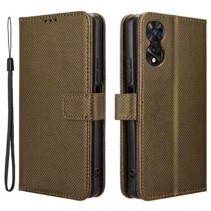 For TCL 50 SE Wallet Phone Case Diamond Texture PU Leather Flip Cover - Brown - 1