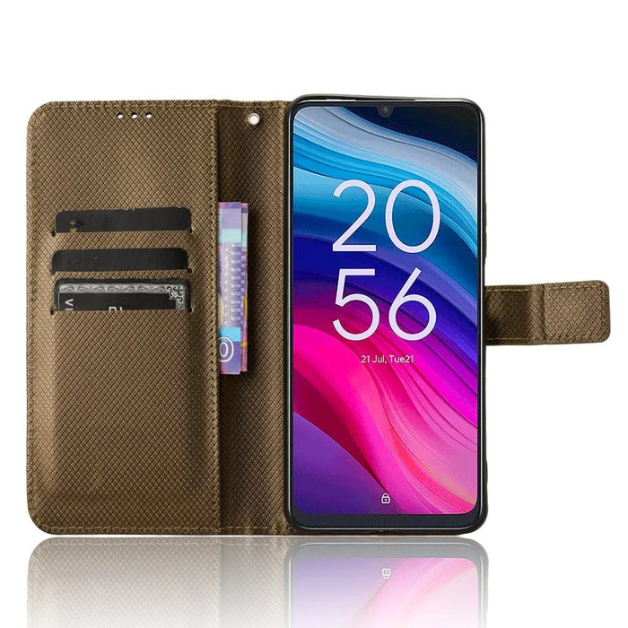 For TCL 50 SE Wallet Phone Case Diamond Texture PU Leather Flip Cover - Brown - 2