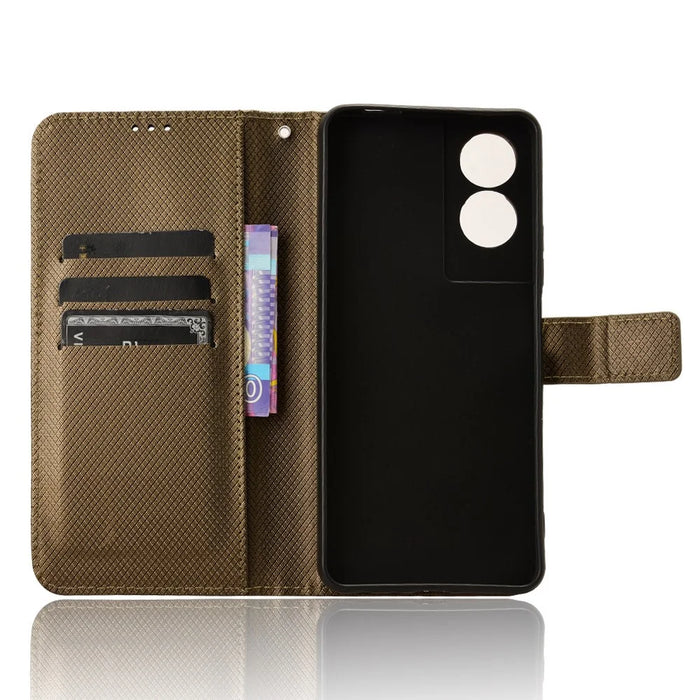 For TCL 50 SE Wallet Phone Case Diamond Texture PU Leather Flip Cover - Brown - 4