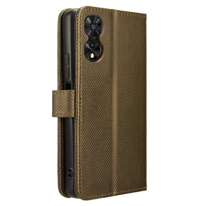 For TCL 50 SE Wallet Phone Case Diamond Texture PU Leather Flip Cover - Brown - 7