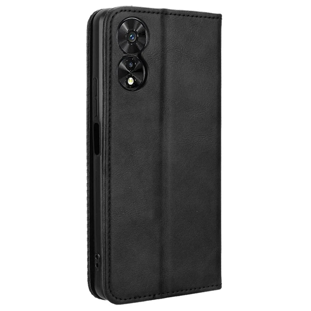 For TCL 50 SE PU Leather Phone Stand Case Retro Texture Stand Magnetic Phone Cover - Black - 7