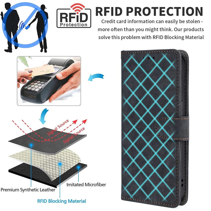 For TCL 505 T509K / T5094 Leather Case with Strap RFID Blocking Wallet Phone Cover - Black - 5