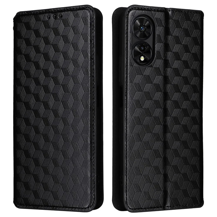For TCL 505 T509K / T5094 Case Rhombus Pattern Leather Stand Folio Flip Phone Cover - Black - 1