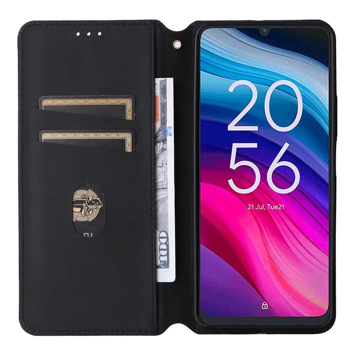 For TCL 505 T509K / T5094 Case Rhombus Pattern Leather Stand Folio Flip Phone Cover - Black - 2