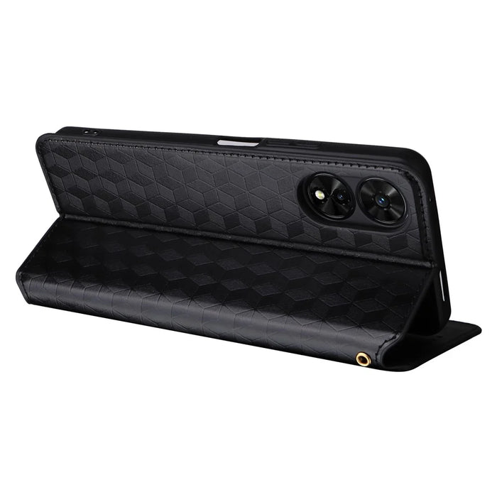 For TCL 505 T509K / T5094 Case Rhombus Pattern Leather Stand Folio Flip Phone Cover - Black - 4