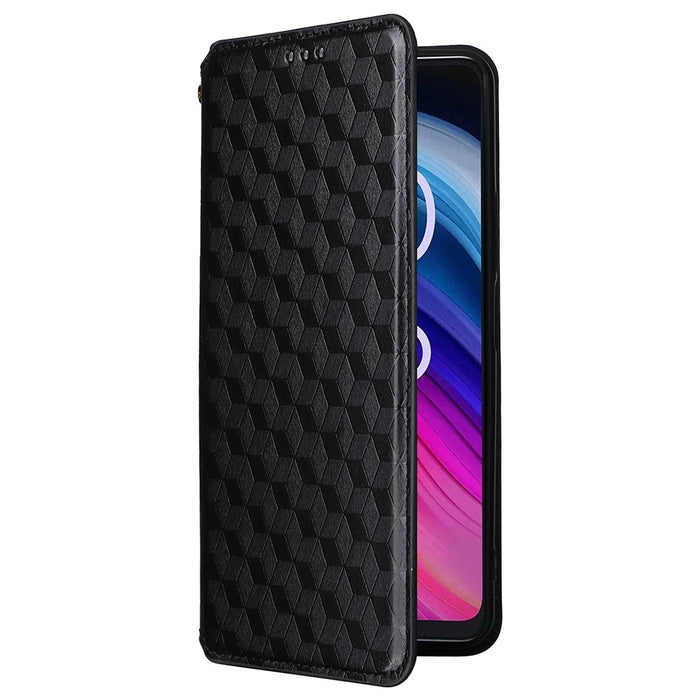 For TCL 505 T509K / T5094 Case Rhombus Pattern Leather Stand Folio Flip Phone Cover - Black - 5