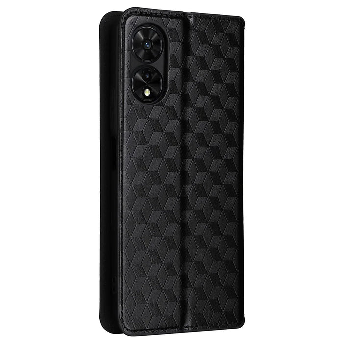 For TCL 505 T509K / T5094 Case Rhombus Pattern Leather Stand Folio Flip Phone Cover - Black - 6