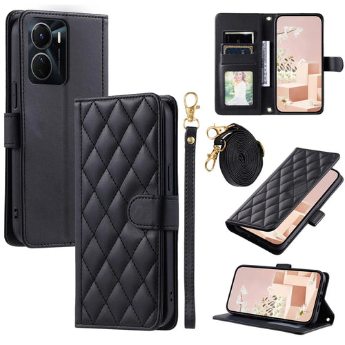 For vivo Y16 4G / Y56 5G / Y02s 4G Case Wallet Stand Flip Leather Phone Cover - Black - 1