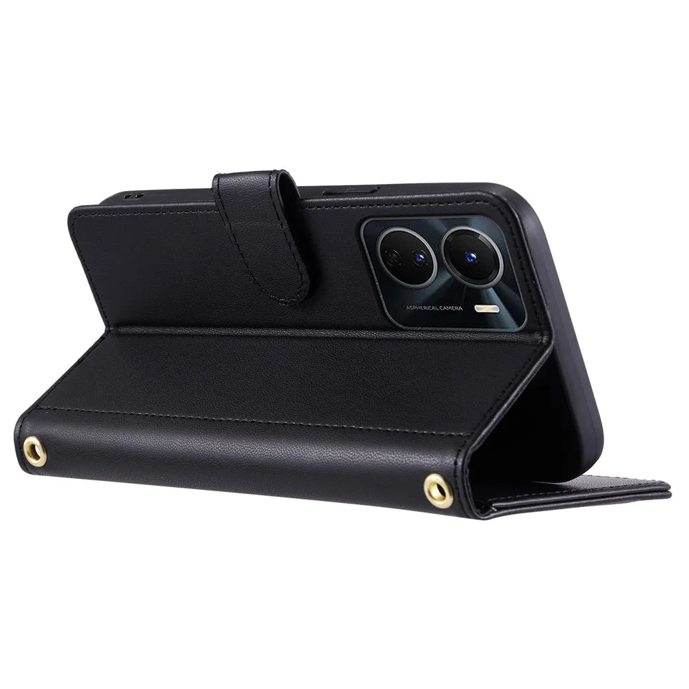 For vivo Y16 4G / Y56 5G / Y02s 4G Case Wallet Stand Flip Leather Phone Cover - Black - 3