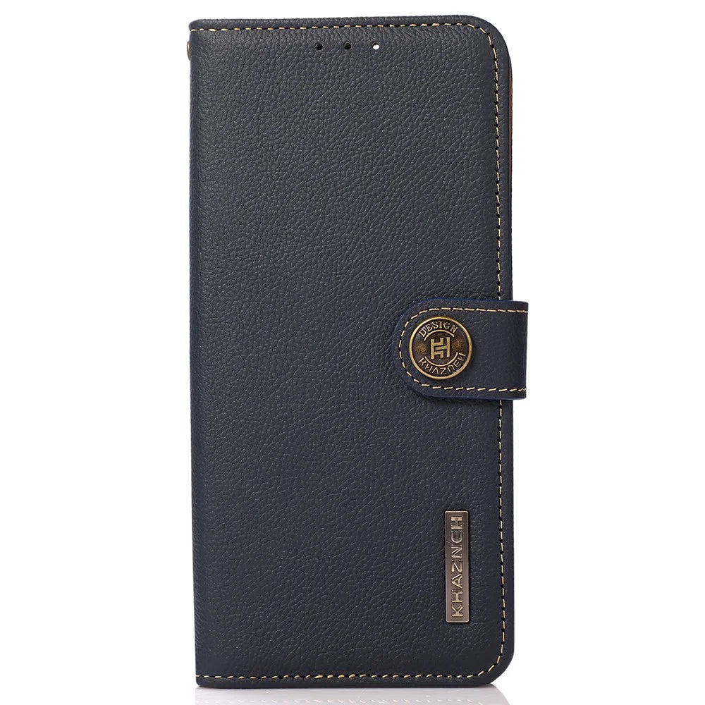 KHAZNEH For Google Pixel 10 Pro / 10 / 9 Pro / 9 Case RFID Blocking Anti-Drop TPU+Genuine Cow Leather Phone Cover - Blue - 7
