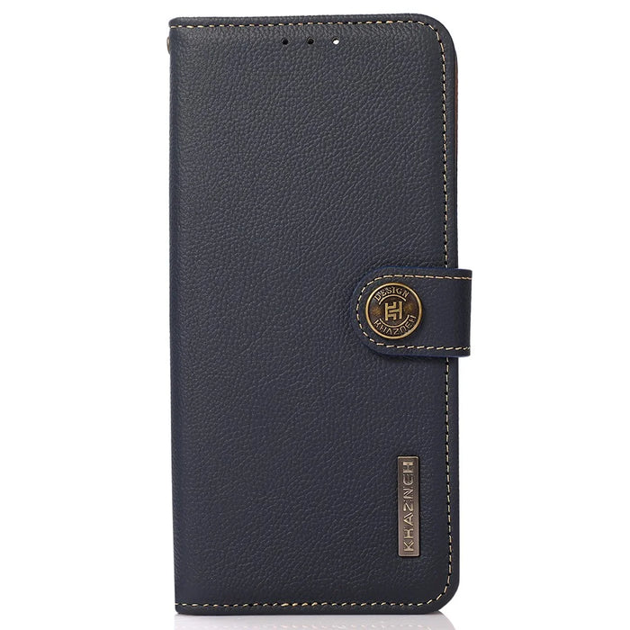 KHAZNEH For Google Pixel 10 Pro / 10 / 9 Pro / 9 Case RFID Blocking Anti-Drop TPU+Genuine Cow Leather Phone Cover - Blue - 7