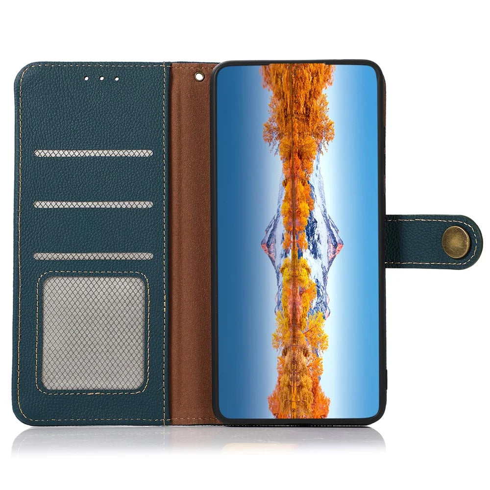 KHAZNEH For Google Pixel 10 Pro XL / 9 Pro XL Case RFID Blocking Genuine Cow Leather RFID Blocking Wallet Phone Cover - Green - 4