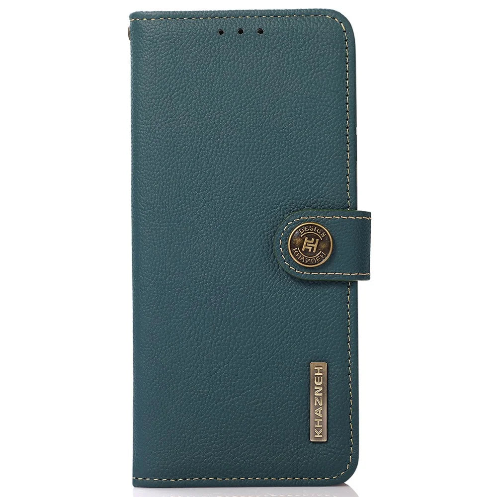 KHAZNEH For Google Pixel 10 Pro XL / 9 Pro XL Case RFID Blocking Genuine Cow Leather RFID Blocking Wallet Phone Cover - Green - 7