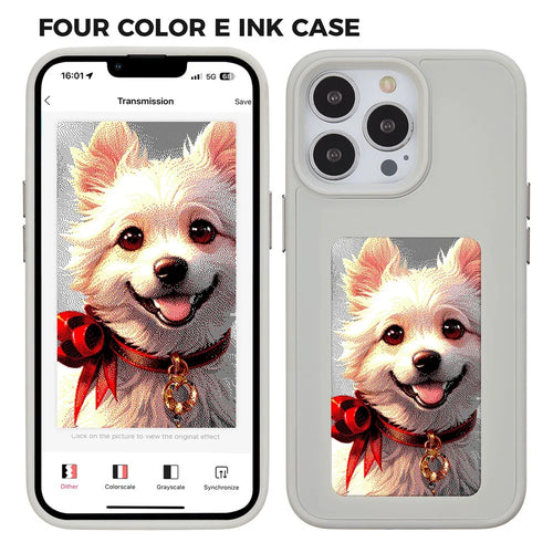 INKZONE For iPhone 13 Pro Case 4-Color Customizable E-Ink Display Phone Case PC+TPU Cover - Grey - 1