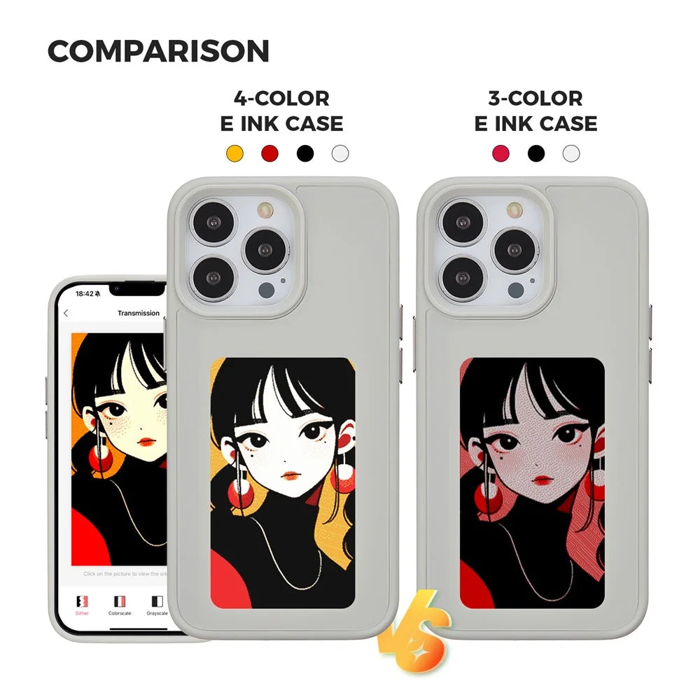 INKZONE For iPhone 13 Pro Case 4-Color Customizable E-Ink Display Phone Case PC+TPU Cover - Grey - 2