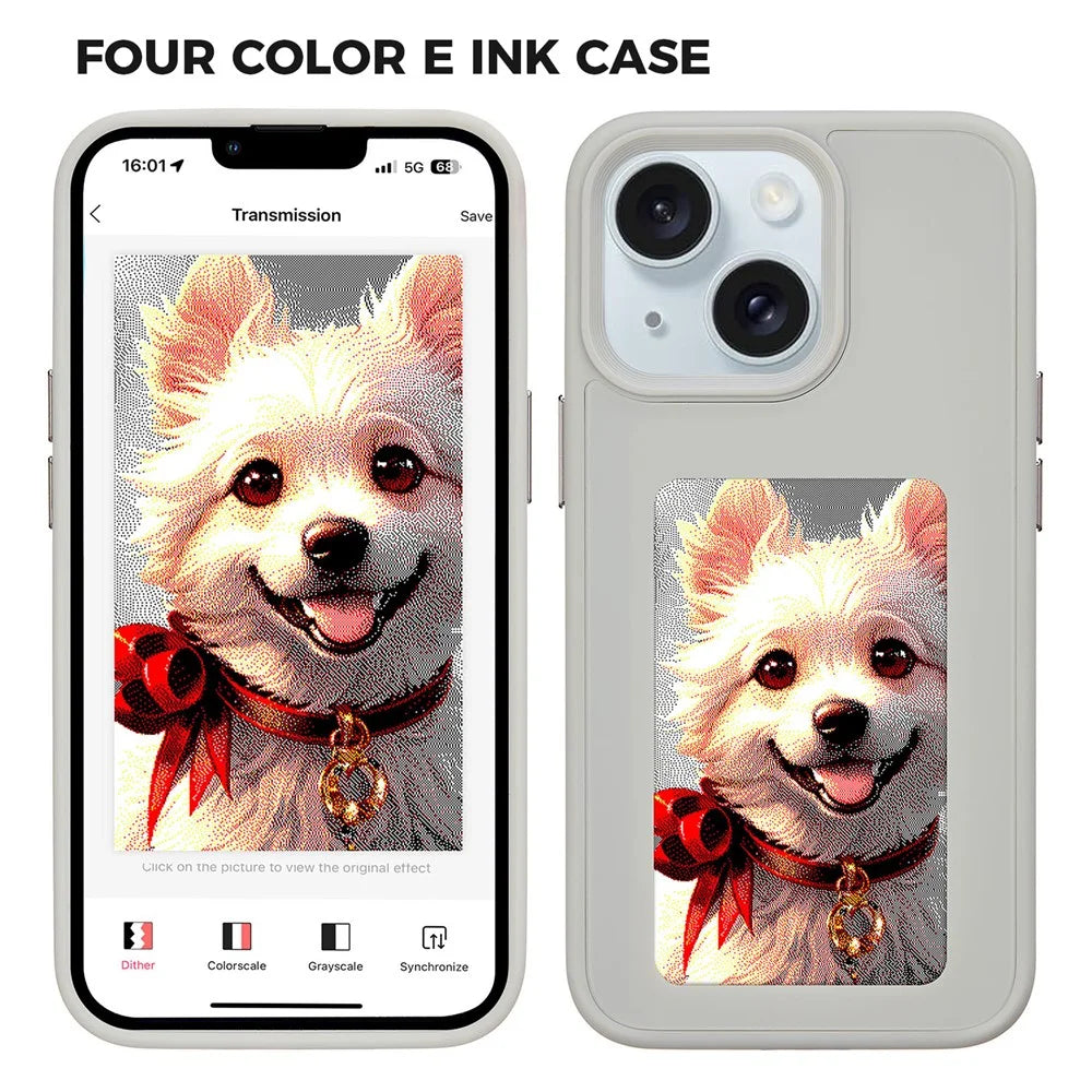 INKZONE For iPhone 13  /  14 Case PC+TPU 4-Color E Ink Case DIY Smart Display Customized Phone Cover - Grey - 1