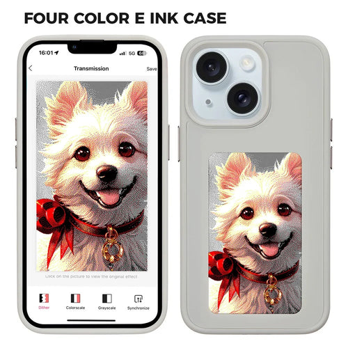INKZONE For iPhone 13  /  14 Case PC+TPU 4-Color E Ink Case DIY Smart Display Customized Phone Cover - Grey - 1