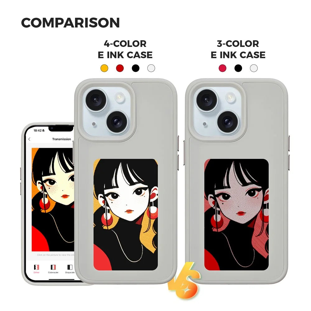 INKZONE For iPhone 13  /  14 Case PC+TPU 4-Color E Ink Case DIY Smart Display Customized Phone Cover - Grey - 2