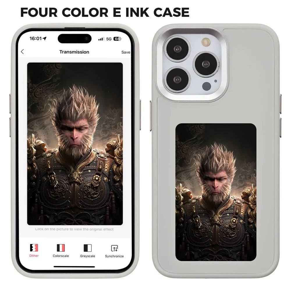 INKZONE For iPhone 14 Pro Case 4-Color E Ink Case Smart Photo Rear Projection DIY Back Phone Cover - Grey - 1