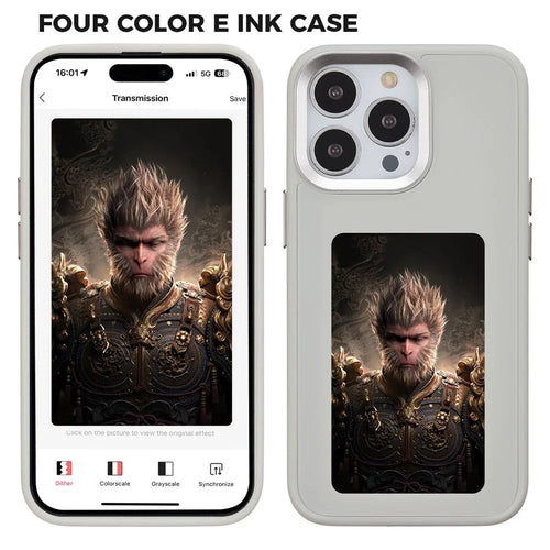 INKZONE For iPhone 14 Pro Case 4-Color E Ink Case Smart Photo Rear Projection DIY Back Phone Cover - Grey - 1