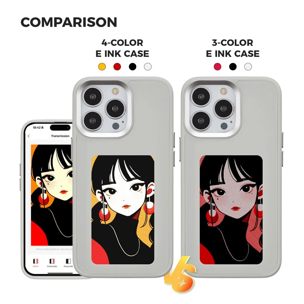 INKZONE For iPhone 14 Pro Case 4-Color E Ink Case Smart Photo Rear Projection DIY Back Phone Cover - Grey - 2