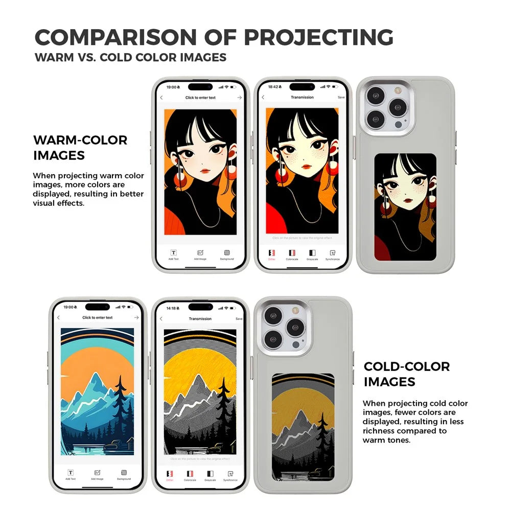 INKZONE For iPhone 14 Pro Case 4-Color E Ink Case Smart Photo Rear Projection DIY Back Phone Cover - Grey - 3