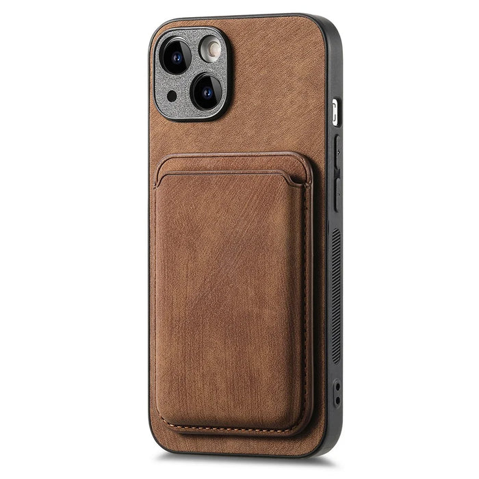 For iPhone 13 Case Compatible with MagSafe Leather Back Cover with Detachable Card Holder - Brown - 2
