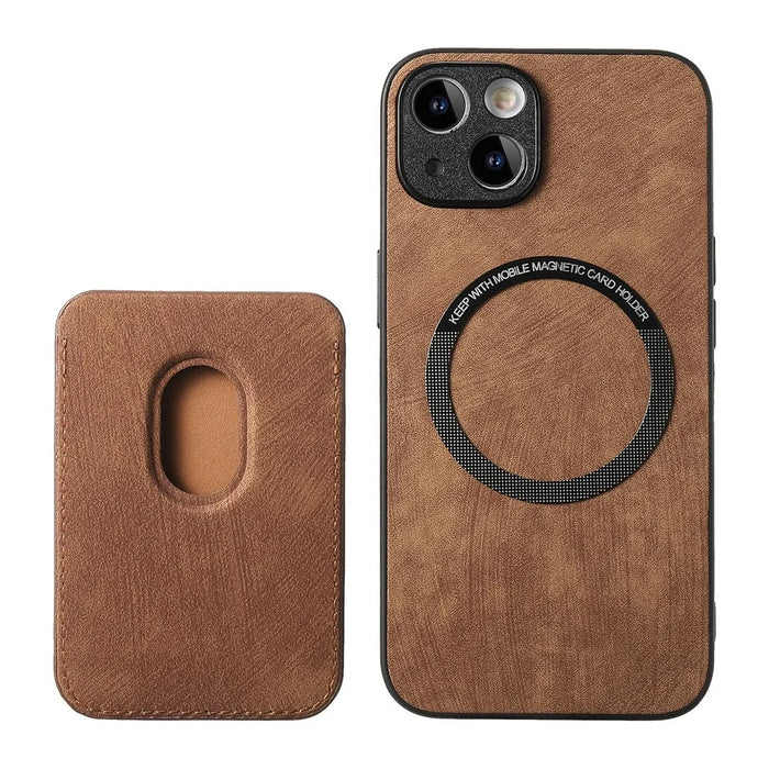 For iPhone 13 Case Compatible with MagSafe Leather Back Cover with Detachable Card Holder - Brown - 3