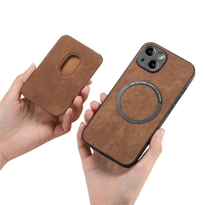 For iPhone 13 Case Compatible with MagSafe Leather Back Cover with Detachable Card Holder - Brown - 4