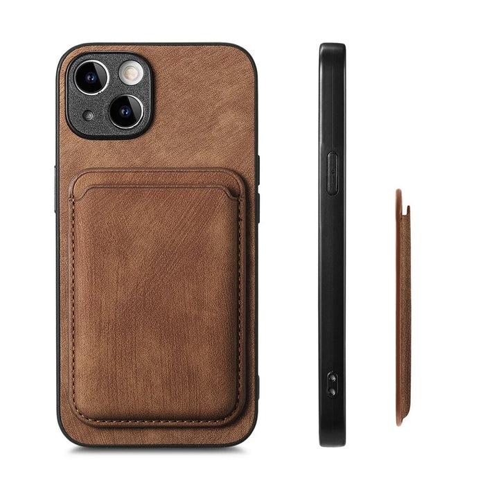 For iPhone 13 Case Compatible with MagSafe Leather Back Cover with Detachable Card Holder - Brown - 5