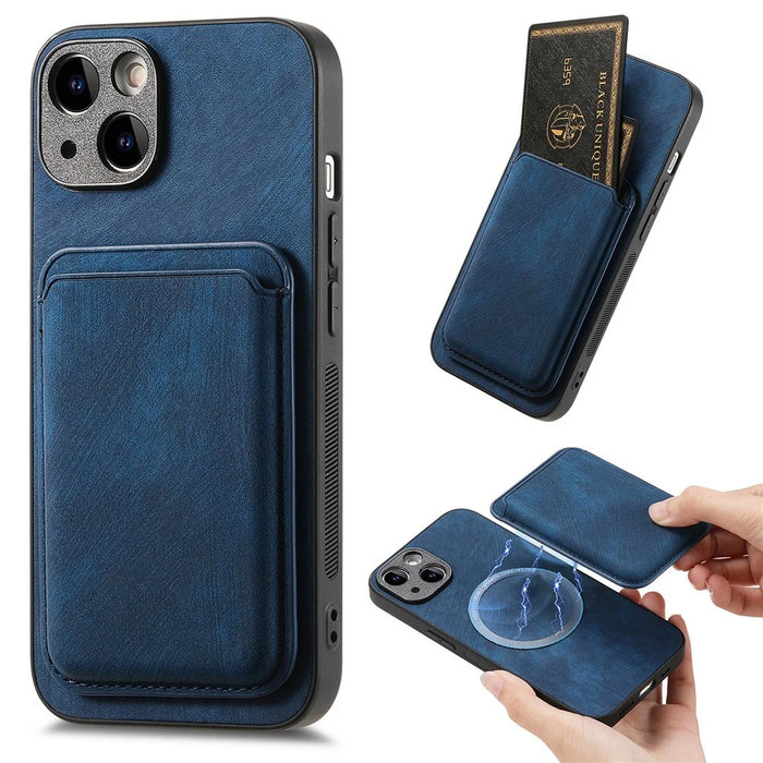 For iPhone 15 Case Compatible with MagSafe Leather Back Cover with Detachable Card Holder - Blue - 1
