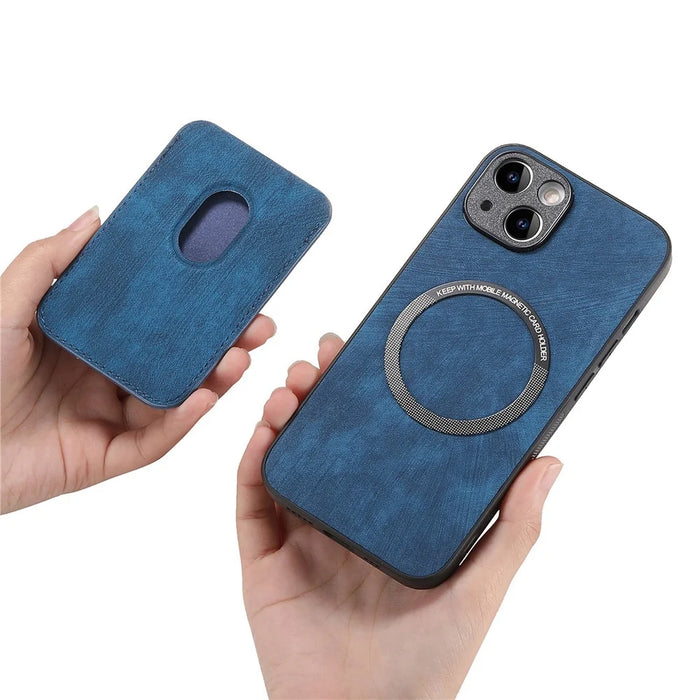 For iPhone 15 Case Compatible with MagSafe Leather Back Cover with Detachable Card Holder - Blue - 4