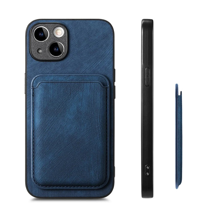 For iPhone 15 Case Compatible with MagSafe Leather Back Cover with Detachable Card Holder - Blue - 5
