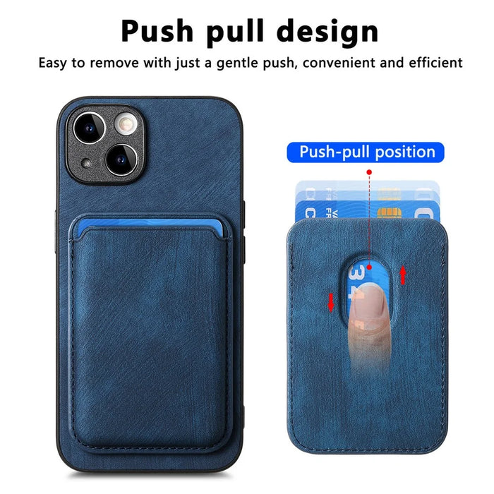 For iPhone 15 Case Compatible with MagSafe Leather Back Cover with Detachable Card Holder - Blue - 7
