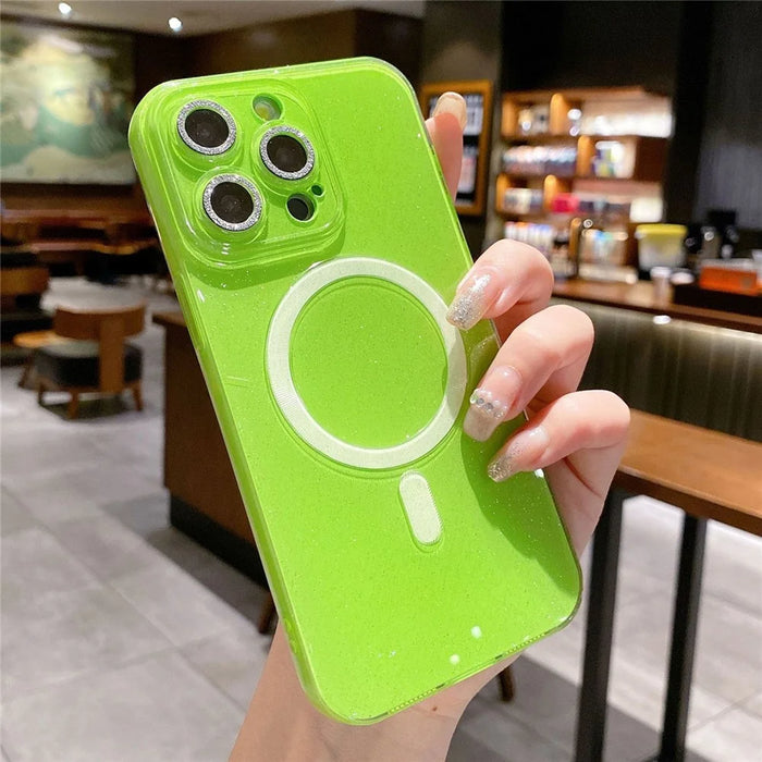 For iPhone 15 Pro Max Case Compatible with MagSafe Shiny Glitter TPU Phone Cover - Fluorescent Green - 2