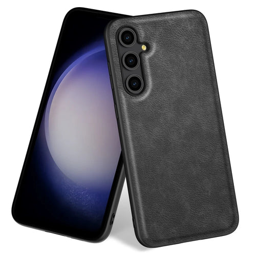 For Samsung Galaxy M55 5G / C55 5G / F55 5G Shockproof Case Retro Leather Covered Hybrid Phone Shell - Black - 1